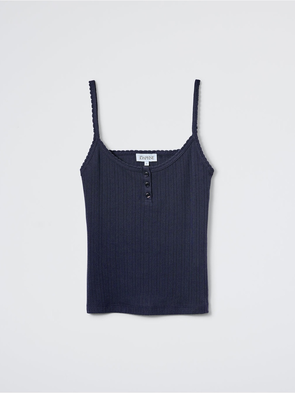 Daphne Doze Cami Pointelle Navy Ribbed Henley Tank Top size S